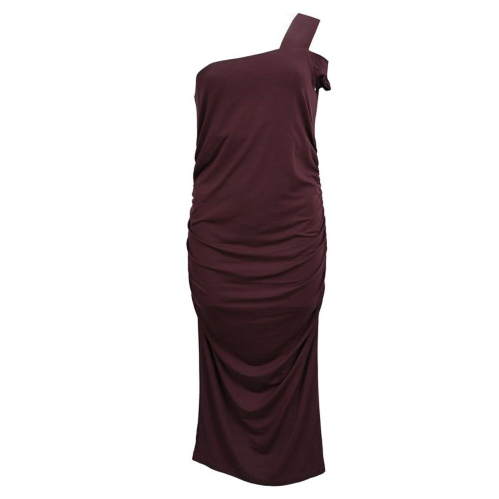 Isabella Oliver Brunswick One Shoulder Maternity Midi Dress in Burgundy Red